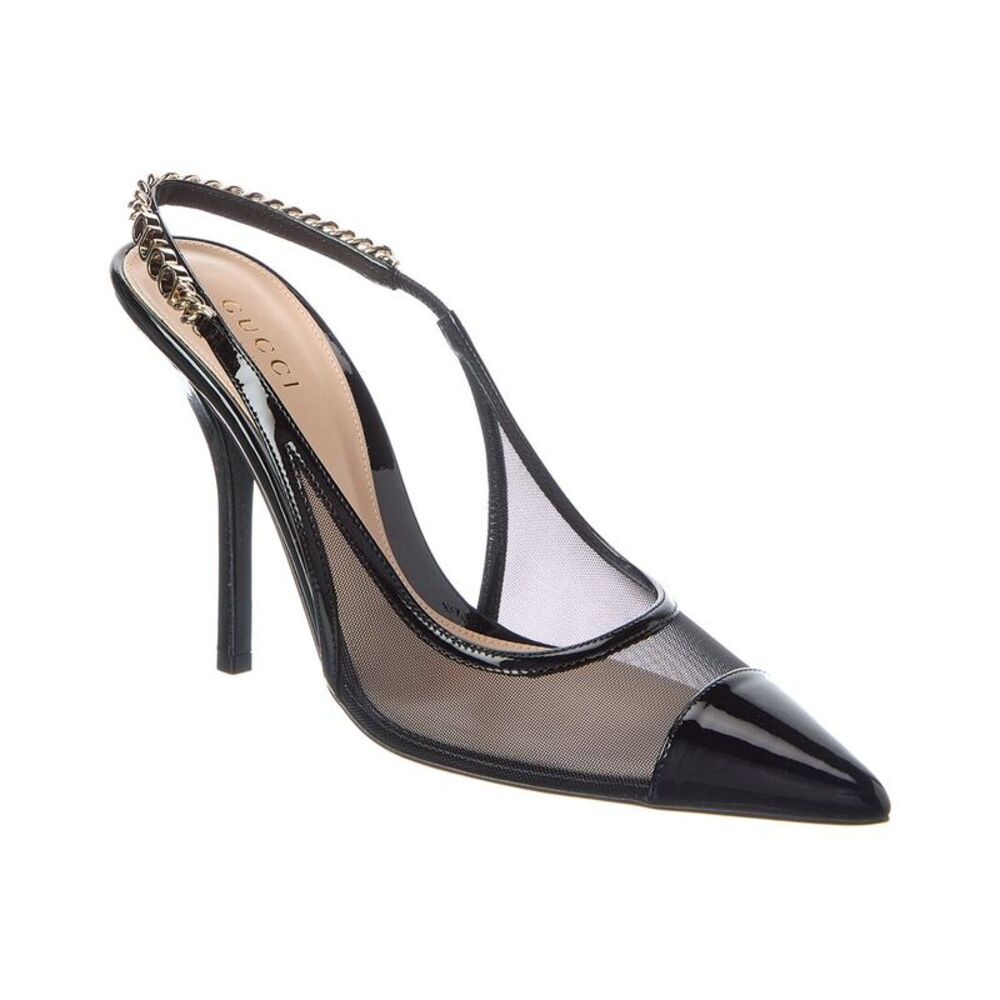 Gucci Signoria Mesh & Patent Slingback Pump, Black